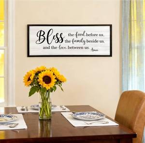 lot 4903 image: Bless the Food Before Us, the Family Beside Us, and the Love between us Framed Wall Art for Dining Room, 40x15 Holy Positive Religious Rustic Bible Verse for Christian God Jesus Christ Prayer