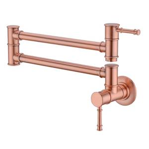 lot 4910 image: GICASA Pot Filler Faucet Wall Mounted, Double Joint Swing Arm Single Hole Kitchen Faucet with Two Handles, Brass Folding Stretchable in Red Copper
