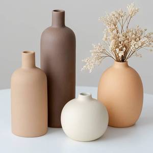 lot 4911 image: Modern Ceramic Vase Set, Neutral Colors, Decorative Vases for Home Shelf Decor, 4 Piece Collection, Happy Birthday Gifts for Women Mom Her Friend Sister Wife Grandma, Self Care Gift (Coffee Mix set 4)