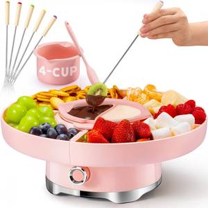lot 4918 image: LUSHYUM Chocolate Fondue Pot Set Electric Melting Machine, 4-Cup Capacity 4 Trays 5 Forks 1 Spatula Cheese Warmer, Ideal Gift for Couple Family & Date Night Idea House Warming Holidays Essentials