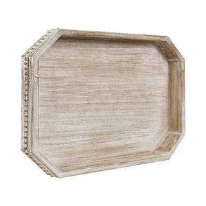 lot 4922 image: Wooden Decorative Tray, Rustic Serving Tray with Wood Bead, Farmhouse Big Tray for Ottoman, Countertop, Coffee Tabl, 16.5 x 13x 1.6 (White Washed)
