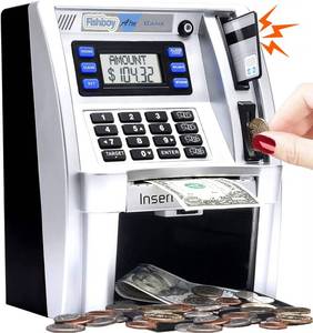 lot 4924 image: Fishboy ATM Piggy Bank for Kids with Power-Off Memory and Debit Card for Real Money, Onekey Shutdown, Coin Recognition, Target Setting, Bill Feeder, Balance Calculator, Savings Machine Box