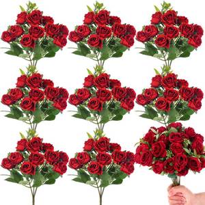 lot 4928 image: Zeyune 8 Pack 12 Inch Mini Red Roses Artificial Flowers Bouquets with Long Stem 80 Heads Silk Red Rose Fake Flowers for Valentines Day Decoration Wedding Bouquets for Bride Bridesmaid