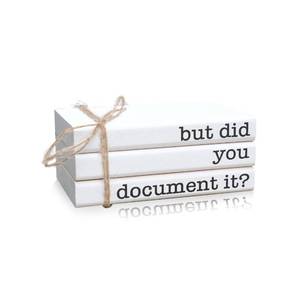 lot 4930 image: RUKEJUNE Funny Cute Office Desk Decor, Rustic Wooden Book Stack for Shelf Table Decoration - But Did You Document It Sign
