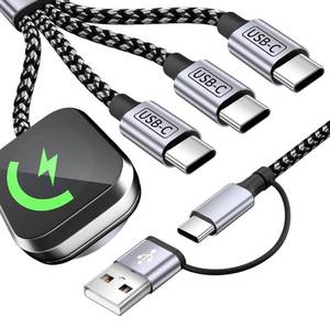 lot 4935 image: 4 in 2 Charging Cable for Phone Watch Charger with 3 Type-C Ports, Travel Essentials USB C Splitter Multi Charging CableCord for iWatch UltraSE11-1, iPhone17 16 15 14, Android, More -1Pack 5FT