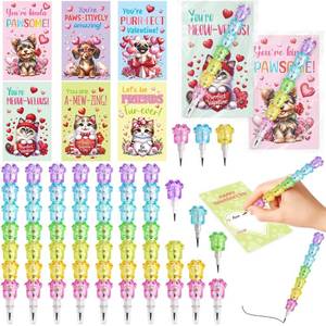 lot 4938 image: ceiba tree Valentines Day Cat Dog Puppy Cards Paw Shape Stacking Stackable Pencils Gifts Exchange for Kids Classroom School Class Classmates 24 Sets Kindergarten Preschool