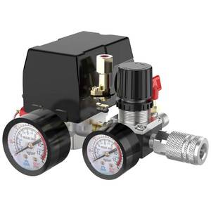 lot 4940 image: Air Compressor Pressure Switch Control Valve, cnaodun 90-120 PSI Air Compressor Switch Equips Four-Port Pressure Regulator Gauge 14 NPT Thread
