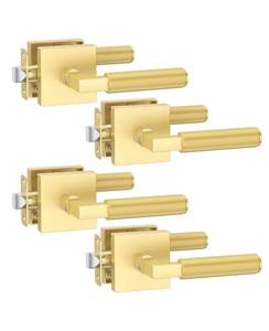 lot 4967 image: Asidrama 4 Pack Gold Passage Door Handles, Door Lever with Door Knobs Indoor for Bedroom or Bathroom, Heavy Duty Door Handles Interior with Locks for Left Right Sided Doors