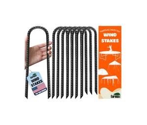 lot 4972 image: Eurmax USA 12 Inch Trampoline Stakes,Heavy Duty Ground Anchors,Trampoline Anchors,U Hook,Tent Stakes for High Wind,Ground Anchor Screw in,Yard Stakes,Galvanized Steel (8 Pack,Black)