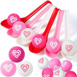 lot 4978 image: PullCrease 24 Pack Valentines Day Spoon Relay Race Toy Set , Heart Ball and Spoon Race Game for Indoor Outdoor Office Party Supplies Favors(White, Pink, Red,Heart)