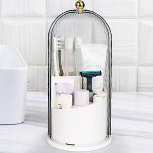 lot 4991 image: QIYVLOS Toothbrush Holders with Sliding Lid, Rotating 3 Slots Bathroom Organizer Countertop, Tooth Brush Toothpaste Holder Bathroom Counter Stand Caddy for Vanity Makeup Brushes Holder (White)