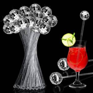 lot 5014 image: Sawysine 24 Pcs Disco Party Decorations Disco Ball Cocktail Stirrers 8 Inch Silver Mirror Ball Stir Sticks Beverage Coffee Drink Stirrer for 70s 80s Bachelorette Wedding Birthday Party(Silver)