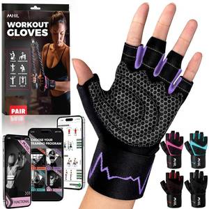 lot 5017 image: MhIL Workout Gloves for Women Breathable Gym Gloves for Women with Palm Protection and Enhanced Grip Padded Weight Lifting Glove for Womens with Wrist Wraps Support Weightlifting Exercise Cycling
