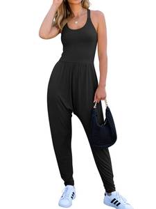 lot 5033 image: Caracilia Women Jumpsuits 2026 Summer Sleeveless Backless Tank Top Rompers Yoga Gym Workout Jumper One Piece Outfits Black Large