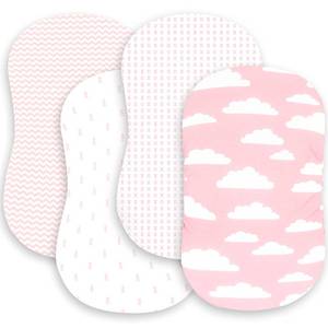 lot 5035 image: BaeBae Goods Premium Bassinet Fitted Sheet Set - 4 Pack 100% Jersey Knit - Standard Size Oval or Halo Bassinet Pads - Pink Floral