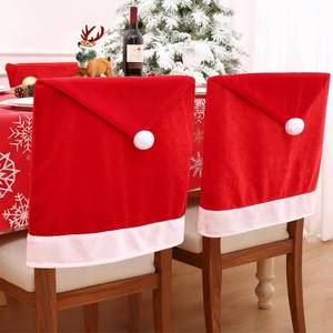 lot 5038 image: Smiry Christmas Chair Covers Set of 6, Red Santa Hat Chair Back Covers Dining Room, Washable Removable Slipcovers for Christmas Party Holiday Decoration