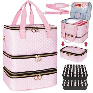 lot 5039 image: MZTXY Nail Polish Organizer Bag Hold 84 Bottles(15ml0.5 fl.oz), 3 Layers Nail Kit Supplies Organizer Bag Travel, Nail Organizers and Storage Case with Holder & Shoulder Strap, pink