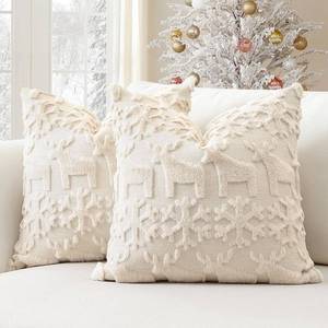 lot 5044 image: OTOSTAR Set of 2 Xmas Soft Plush Short Wool Velvet Decorative Throw Pillow Covers Square Luxury Style Cushion Case Pillow Shell for Sofa Bedroom Snowflake and Elk Cream Beige, 26x26 Inch