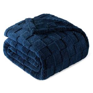 lot 5049 image: Exclusivo Mezcla King Size Flannel Fleece Blanket, Super Soft and Warm Lightweight Checkered Pattern Blankets for All Seasons, 90x104 Inches, Navy Blue