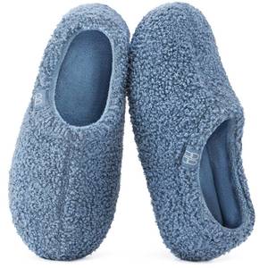 lot 5050 image: HomeTop Womens Fuzzy Curly Fur Memory Foam Loafer Slippers Bedroom House Shoes with Polar Fleece Lining (6.5, Cerulean)