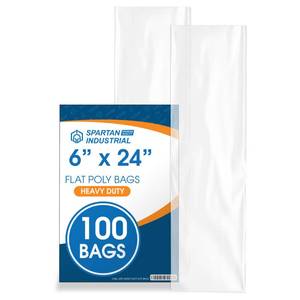 lot 5058 image: 6 X 24 Open-End Flat Poly Bags (100 Count) 2 Mil Clear Plastic - No Adhesive Strip - Clear Poly Bags for Packaging, Shipping, Storage - Spartan Industrial