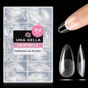 lot 5062 image: UNA GELLA Medium Almond Gel Nail Tips Half Matte 312pcs Almond Gel Nails No C Curve Clear False Fake Nails Effective Nail Extensions for DIY Art Salon-Level Press On Nails, 12 Sizes