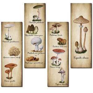 lot 5063 image: Yookeer 4 Pack Mushroom Wall Decor Vintage Wooden Art Sign Rustic Mushroom Kitchen Decor Fungus Aesthetic Poster for Bedroom, Dining Room, Living Room, Office(11 x 3.5 Inch)