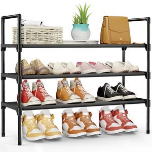 lot 5082 image: Kitsure Shoe Rack - 3-Tier Shoe Organizer, Shoe Rack for Closet, Entryway, Bedroom, Easy- Assembly Storage Shelf with Side Handles, 27.6 Wide - 3 Tiers, Black