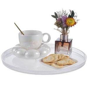 lot 5085 image: 12 Inch Round Glass Serving Tray, Easy to Clean Food Tray, Modern Striped Design Decorative Platter for Parties, Weddings, Home Decor, Kitchen, Dining Room, Perfect for Entertaining