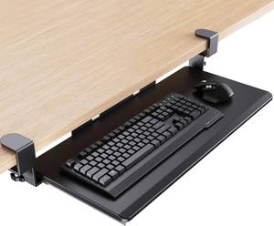 lot 5105 image: HUANUO Keyboard Tray Under Desk, Pull Out Keyboard Tray with C Clamp Mount, 26.5 W x 11.8 D Slide Out Computer Keyboard Drawer Mouse Tray for Typing, Black