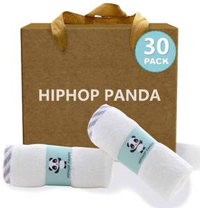 lot 5108 image: HIPHOP PANDA Baby Washcloths, Rayon Made from Bamboo - 2 Layer Ultra Soft Absorbent Newborn Bath Face Towel - Reusable Baby Wipes for Delicate Skin - Gray Stripe, 30 Pack