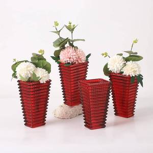 lot 5109 image: MCMCNCUIU Crystal Vases Set of 4, Red Glass Vases, Crystal Vase for Centerpieces, Modern Flower Vase for Living Room, Bedroom, Kitchen, Dining Table, Shelf, Wedding, 6 Inches