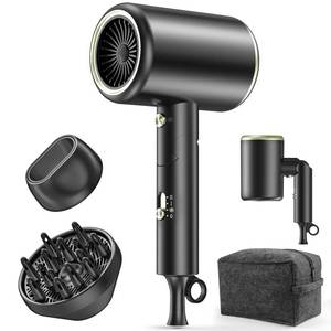 lot 5114 image: Hair Dryer, 150000RPM Ionic Blow Dryer - Fast Drying, Low Noise, Foldable Portable with Diffuser and Nozzle, Compact Mini for Women and Men, Home and Travel(Black)