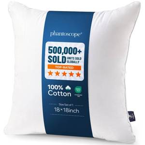 lot 5130 image: Phantoscope 18x18 Pillow Insert - Throw Pillow Insert with 100% Cotton Cover - 18 Inch Square Form Microfiber Pillow Sham Stuffer - Couch Cushion Pillows, 1 Count (Pack of 1)