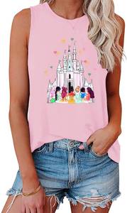 lot 5137 image: Magic Castle Tank Top for Women Magic Kingdom Graphic Shirt Tops Summer Vacation Vest M