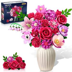 lot 5142 image: CUBIMANA Flowers Bouquet Building Set with LED - 21 Rose Red Botanical Collection Kit for Adults Women, Easter Gift for HerWifeGirlfriendMom, 832 PCS Artificial Flower Plant for Home Decor