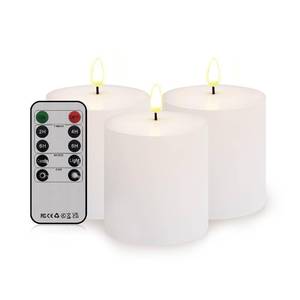 lot 5147 image: Bilymate White Wax Flameless Candles,Battery Operated LED Pillar Candles with Remote and Timer for Valentines Home Wedding Birthday Decoration,Set of 3