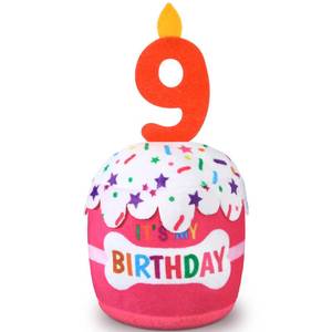 lot 5150 image: Dansydaisy Dog Birthday Cake Toy Accessories for Girl Boy Gifts, Squeaky Plush Toy for Dog Birthday Party Decor Favor for Large, Medium and Small Dogs(9th,Pink)