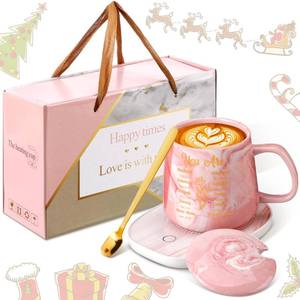 lot 5164 image: Nitial Bible Verse Coffee Mug Warmer Set for Women Pink Christian Gifts Marble Mug Warming Plate Appreciation Gifts for Teacher Coworker Volunteer Birthday