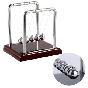 lot 5166 image: Newtons Cradle with 5 Steel Balls, Balance Pendulum for Physics Learning, Home & Office Decor, Stress Relief Educational Gift (Deep Red Base)