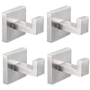 lot 5178 image: IBosins 4 Pack Towel Hooks Hand Towel Holder for Bathroom Wall Livingroom Bedroom Kitchen Closet Heavy Duty Stainless Steel Hook Hanger for Robe, Bath Towel, Coat (Square Brushed Silver)