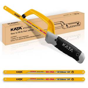 lot 5181 image: KATA Mini Hacksaw for Metal Cutting, Compact Hand Hack Saw Tool with 10 Inch Aluminum Frame and 2 Piece Extra Flexible Bi-Metal HSS Saw Blades, Small Handsaw Cutter for Wood, PVC, Iron, Copper