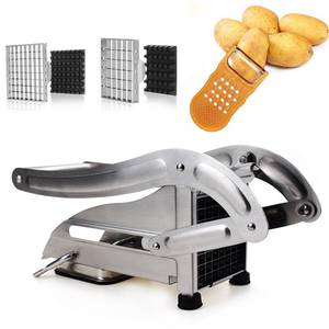 lot 5191 image: Stainless Steel French Fry Cutter, 2 Blade Sizes No-Slip Suction Base with 1 Peeler, Perfect for Potatoes, French Fries, Cucumber,Vegetables Carrot (silvery)