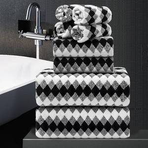lot 5204 image: 8 Piece Bathroom Towel Set Black White2 Oversized Large Bath Towels Sheet,2 Hand Towels,4 Washcloths 600GSM Soft Towel Set for Bathroom Hotel,Highly Absorbent Quick Dry Bath Towel Collections