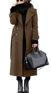 lot 5208 image: chouyatou Womens Winter Double Breasted Wool Coat Business Casual Long Winter Pea Coat with Belt (XX-Large, Brown)