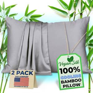 lot 5219 image: Pillow Cases - 100% Viscose Derived from Bamboo - Cooling Pillowcase - Queen Size, Gray, Set of 2 Zippered - for Hot Sleepers - Soft Pillow Covers - by Vegan Silk