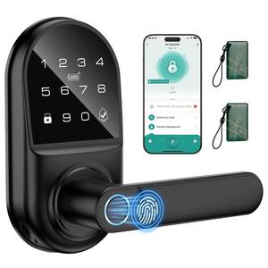 lot 5242 image: Smart keypad Door Lock with Handle Fingerprint Keyless Entry Digital Lock with Built-in doorbell for Front Door,Bedroom,biometric Door knob, APP Control