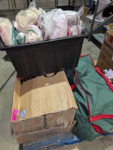 lot 64 image: Christmas Trees, Storage Bags and Tree Skirts Lot  - Retail $639
