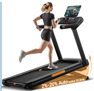 UMAY Fitness Treadmill with 20% Auto Incline,400LB Capacity,4.0HP & 9.5 MPH Speed,Foldable 55\"x18\"Ultra Large Wide Walking & Running Area Treadmill for Home with Handle - Retail: $559