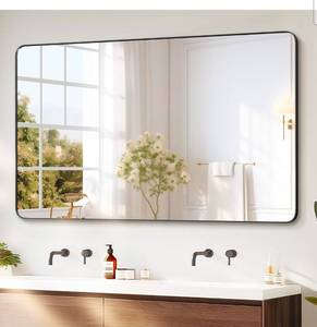 lot 16457 image: Black Framed Bathroom Vanity Mirror for Over Sink, 50x30 Inch High-Definition Wall Mirror with HorizontalVertical Hanging, Durable Rust-Resistant Bathroom Mirror for Modern Decor (Black) - Retail $89